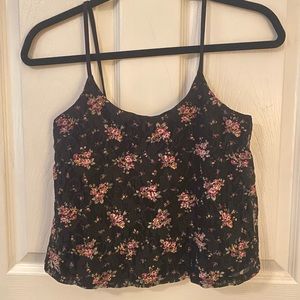 Charlotte Russe Black w/ Floral Design Crop Top Cami